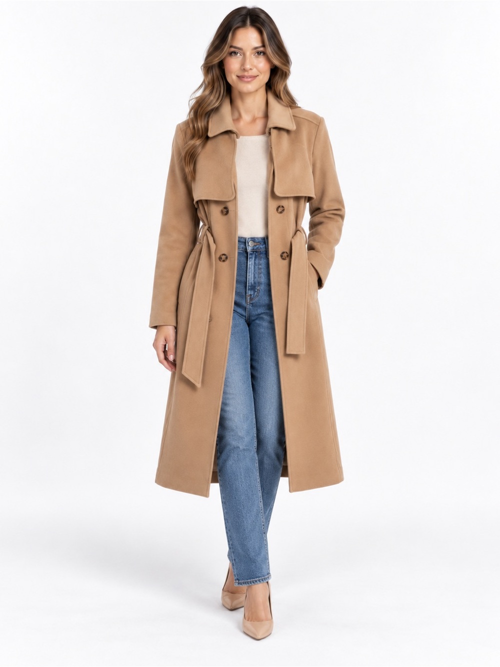 Abercrombie & Fitch Women’s S Camel Trench Coat Belted Double Breasted Long